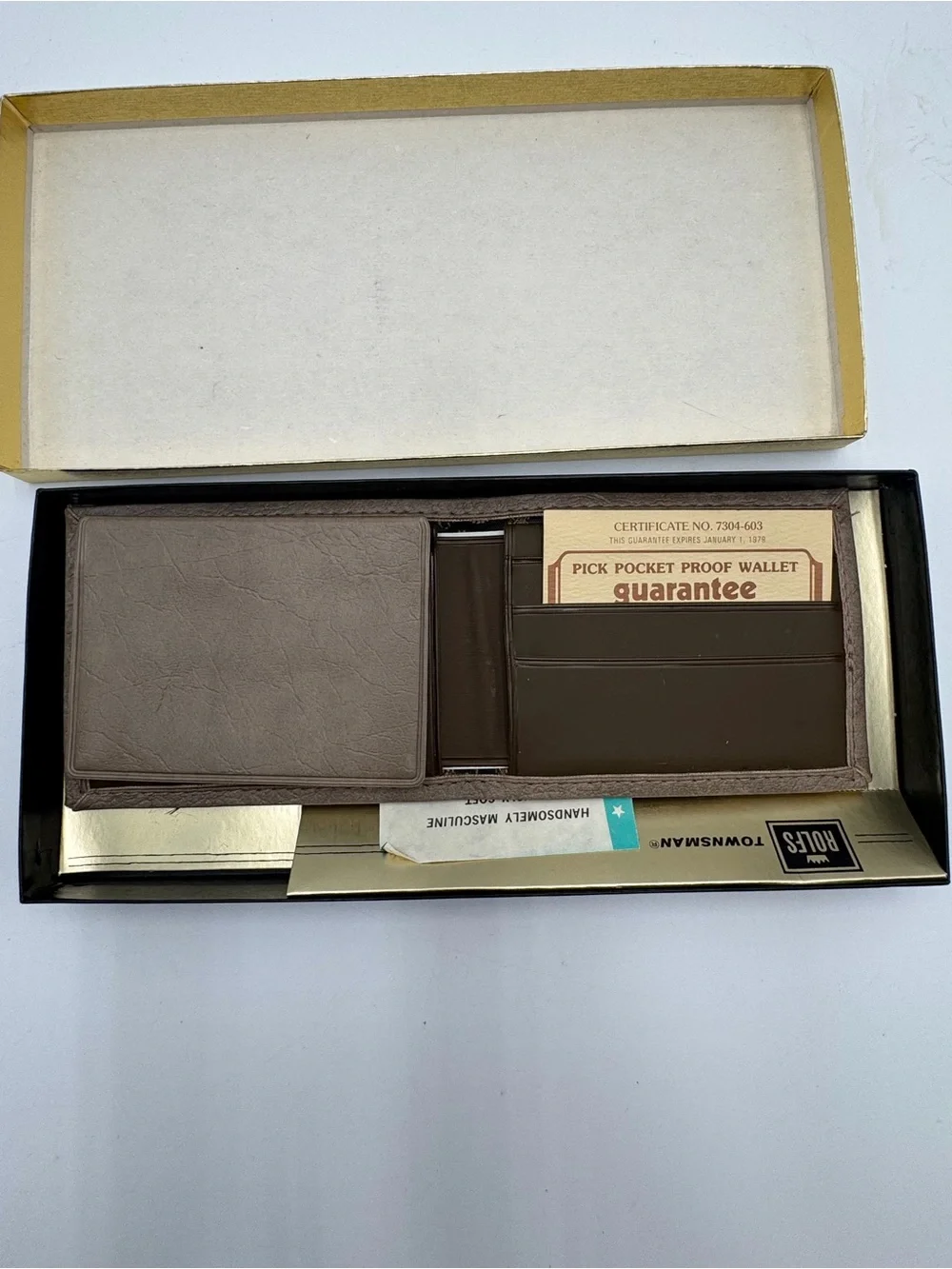 Vintage Rolfs Townsman Brown Leather Wallet NWT NOS In Box Pick Pocket Proof